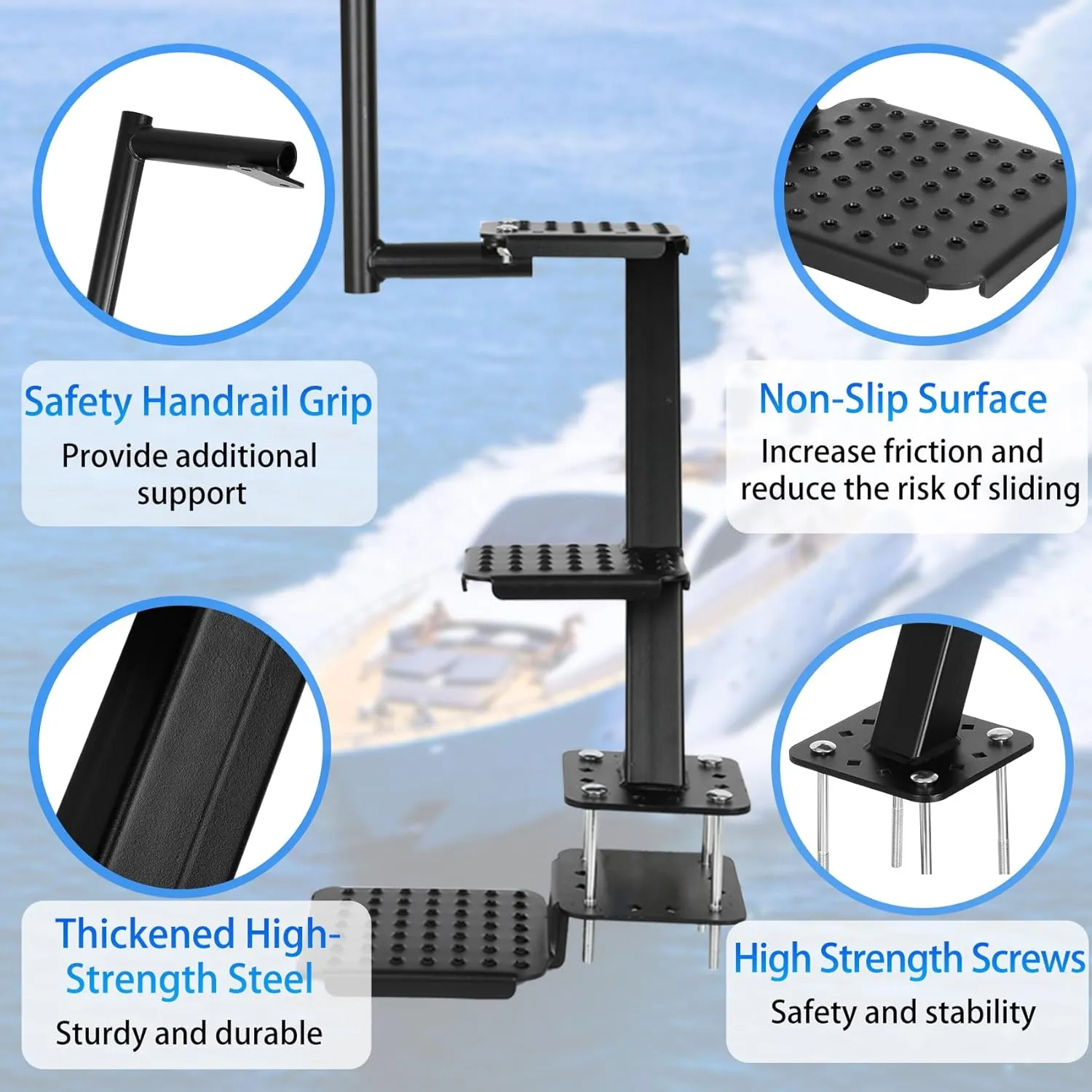 Heavy Duty Boat Trailer Steps with Safety Handle,3 Boat Steps with Non-Slip Surface, Boat Trailer Steps for The Tongue,450 Lb Load Bearing Capacity