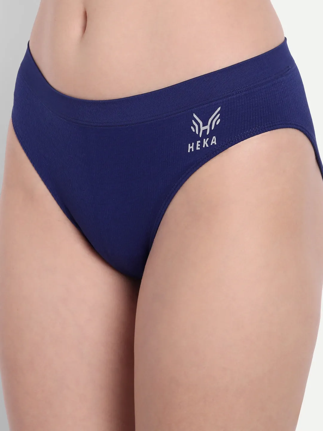 Heka Women Mid-Rise & Sweat-Wicking Seamless Bikini Rib Panty - Navy Blue