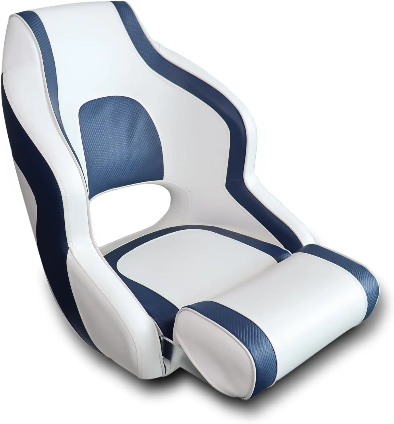 High Back Boat Seats Premium Sports Flip Up Captains Bucket Seat with Armrests,White and Blue