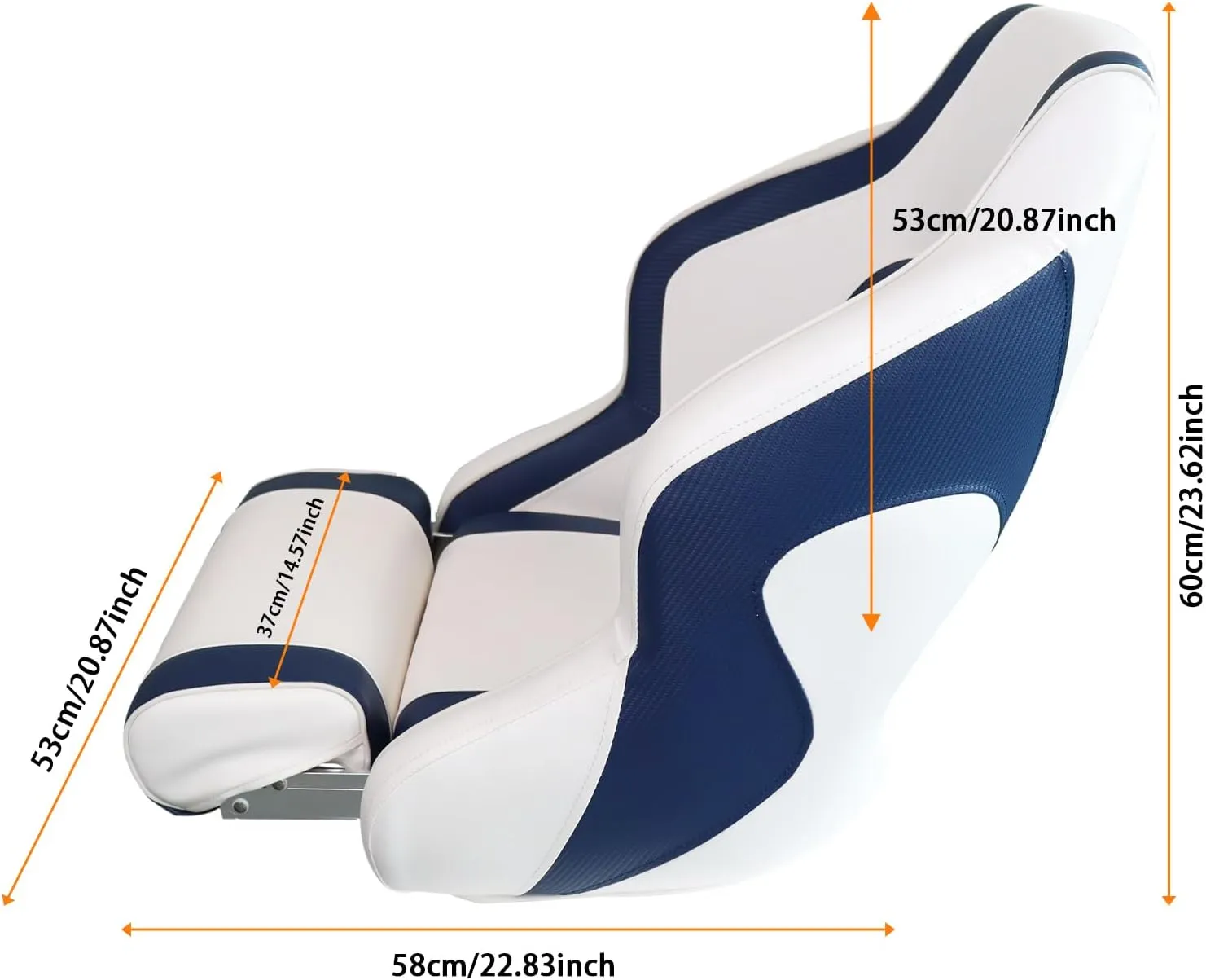 High Back Boat Seats Premium Sports Flip Up Captains Bucket Seat with Armrests,White and Blue