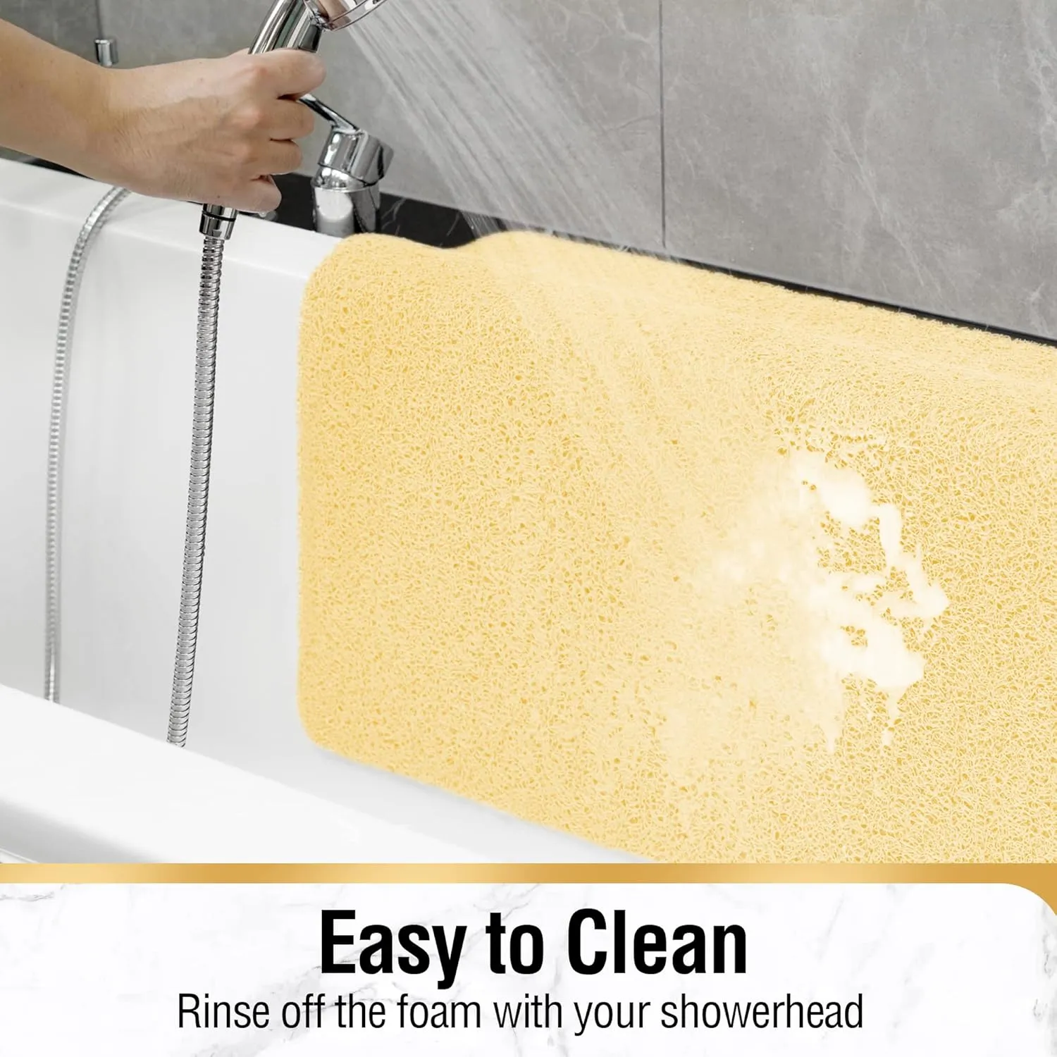 HITSLAM Square Shower Mat, 27 x 27 Inch Non Slip Bath Mat for Tub, Soft PVC Loofah Bathtub Mats with Drain Holes, Quick Drying Bathroom Stall Floor Mat, Bathroom Accessories Without Suction Cup, Beige
