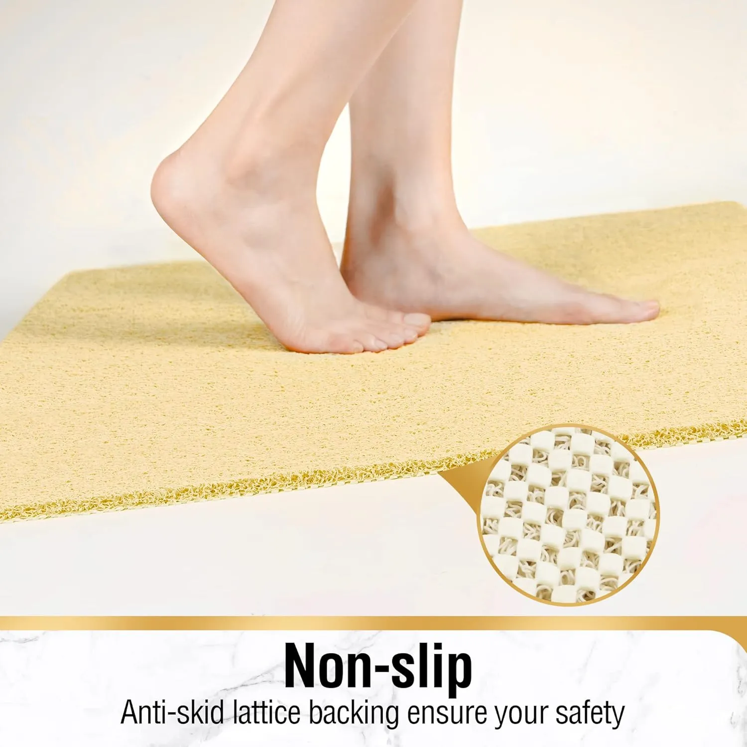 HITSLAM Square Shower Mat, 27 x 27 Inch Non Slip Bath Mat for Tub, Soft PVC Loofah Bathtub Mats with Drain Holes, Quick Drying Bathroom Stall Floor Mat, Bathroom Accessories Without Suction Cup, Beige