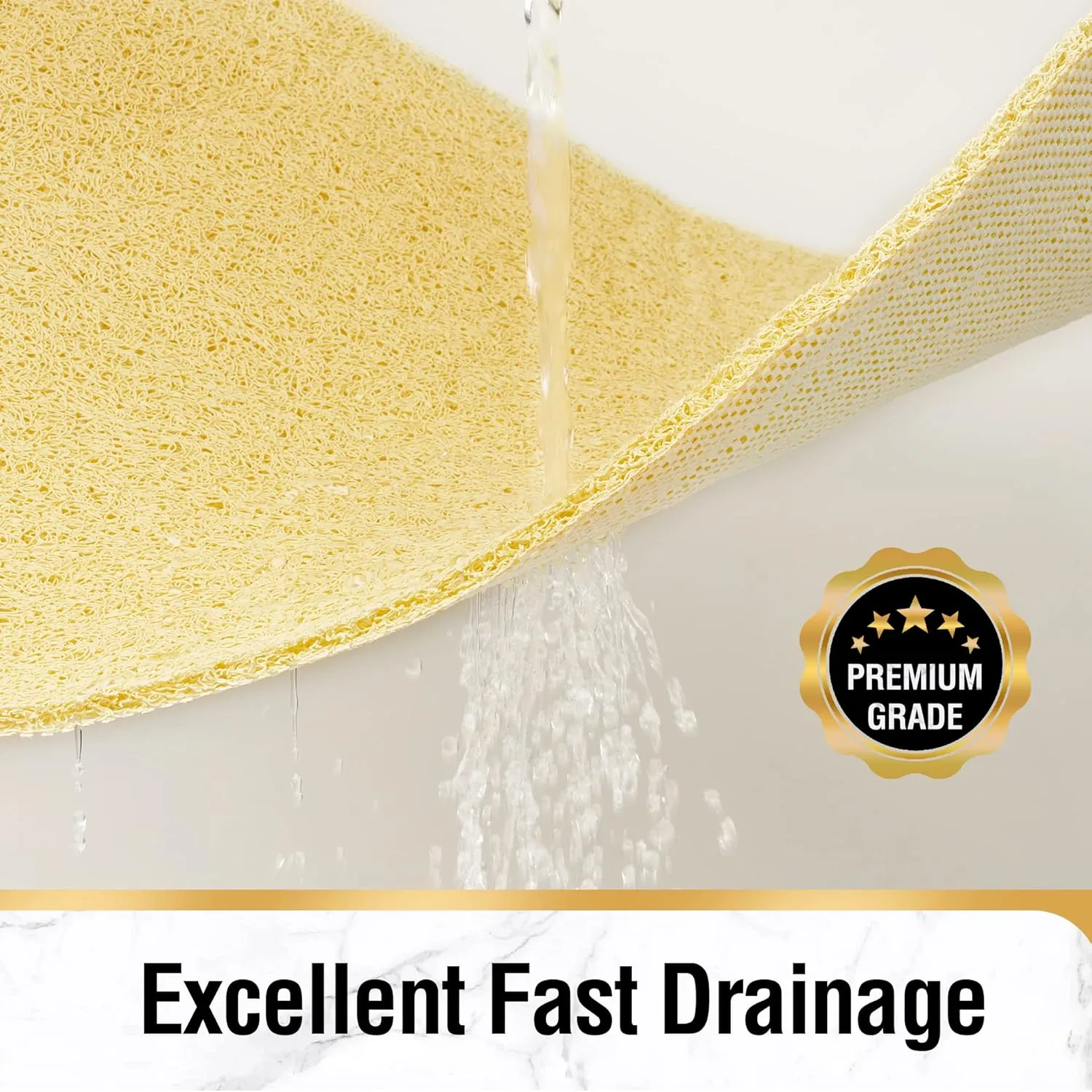 HITSLAM Square Shower Mat, 27 x 27 Inch Non Slip Bath Mat for Tub, Soft PVC Loofah Bathtub Mats with Drain Holes, Quick Drying Bathroom Stall Floor Mat, Bathroom Accessories Without Suction Cup, Beige