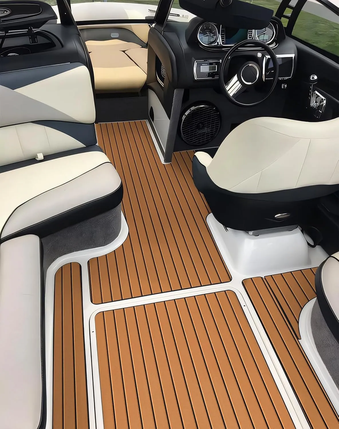 Hjdeck Boat Flooring EVA Foam Boat Decking with 3M Self-Adhesive Backing, Boat Foam Flooring Marine Carpet Faux Teak Sheet for Yacht Fishing Boat Kayak Motorboat RV Floor Helm Pad