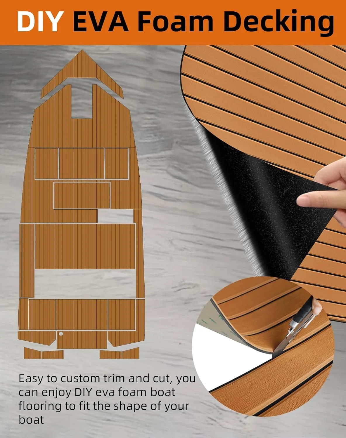Hjdeck Boat Flooring EVA Foam Boat Decking with 3M Self-Adhesive Backing, Boat Foam Flooring Marine Carpet Faux Teak Sheet for Yacht Fishing Boat Kayak Motorboat RV Floor Helm Pad
