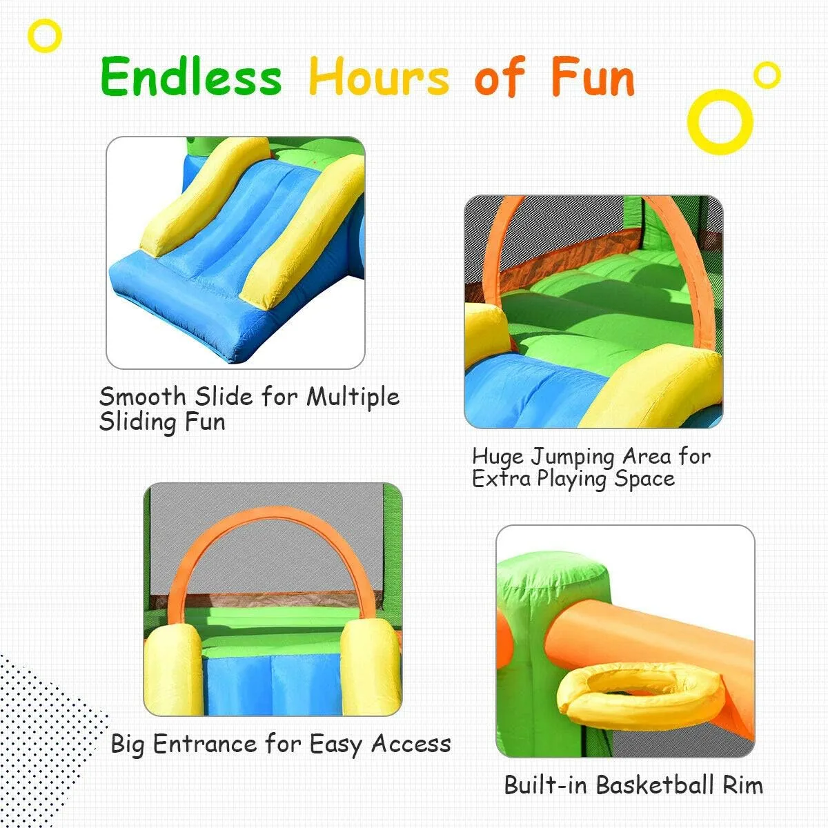 HONEY JOY Inflatable Bounce House, Blow up Moon Bounce for Kids w/Slide & Giant Bouncing Area, Oxford Carry Bag, Stakes, Indoor Outdoor Jumping Bouncy Castle for Backyard Playground (Without Blower)