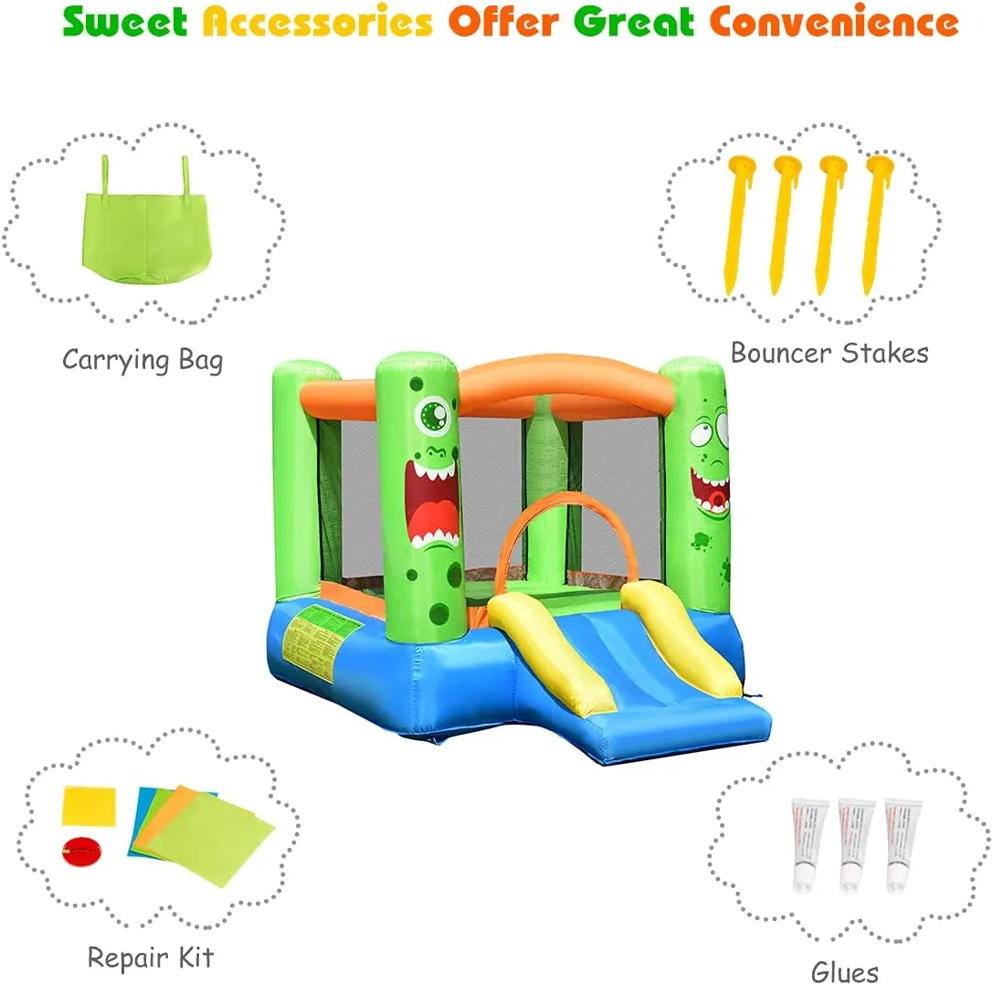 HONEY JOY Inflatable Bounce House, Blow up Moon Bounce for Kids w/Slide & Giant Bouncing Area, Oxford Carry Bag, Stakes, Indoor Outdoor Jumping Bouncy Castle for Backyard Playground (Without Blower)