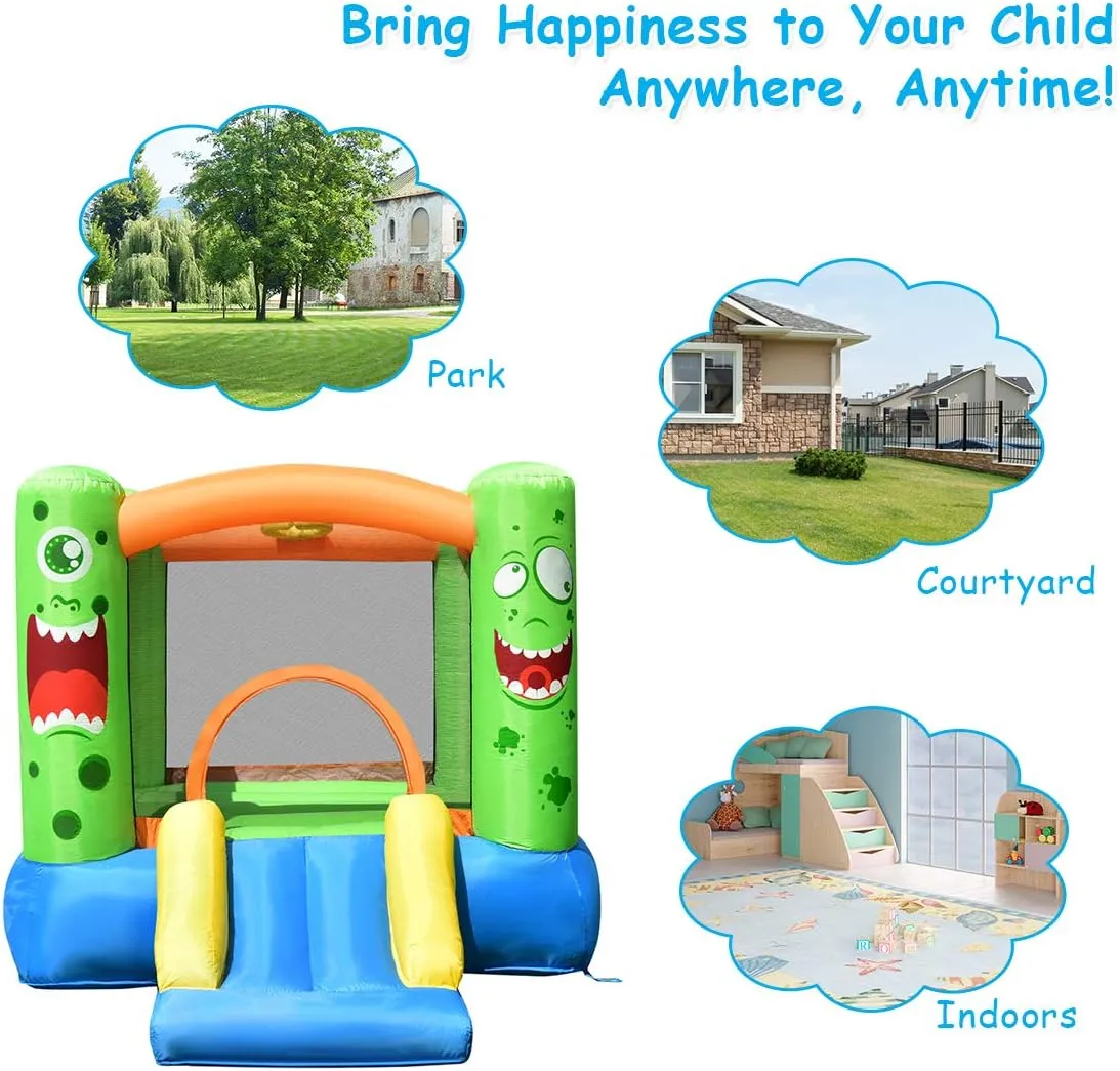 HONEY JOY Inflatable Bounce House, Blow up Moon Bounce for Kids w/Slide & Giant Bouncing Area, Oxford Carry Bag, Stakes, Indoor Outdoor Jumping Bouncy Castle for Backyard Playground (Without Blower)