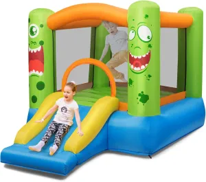 HONEY JOY Inflatable Bounce House, Blow up Moon Bounce for Kids w/Slide & Giant Bouncing Area, Oxford Carry Bag, Stakes, Indoor Outdoor Jumping Bouncy Castle for Backyard Playground (Without Blower)