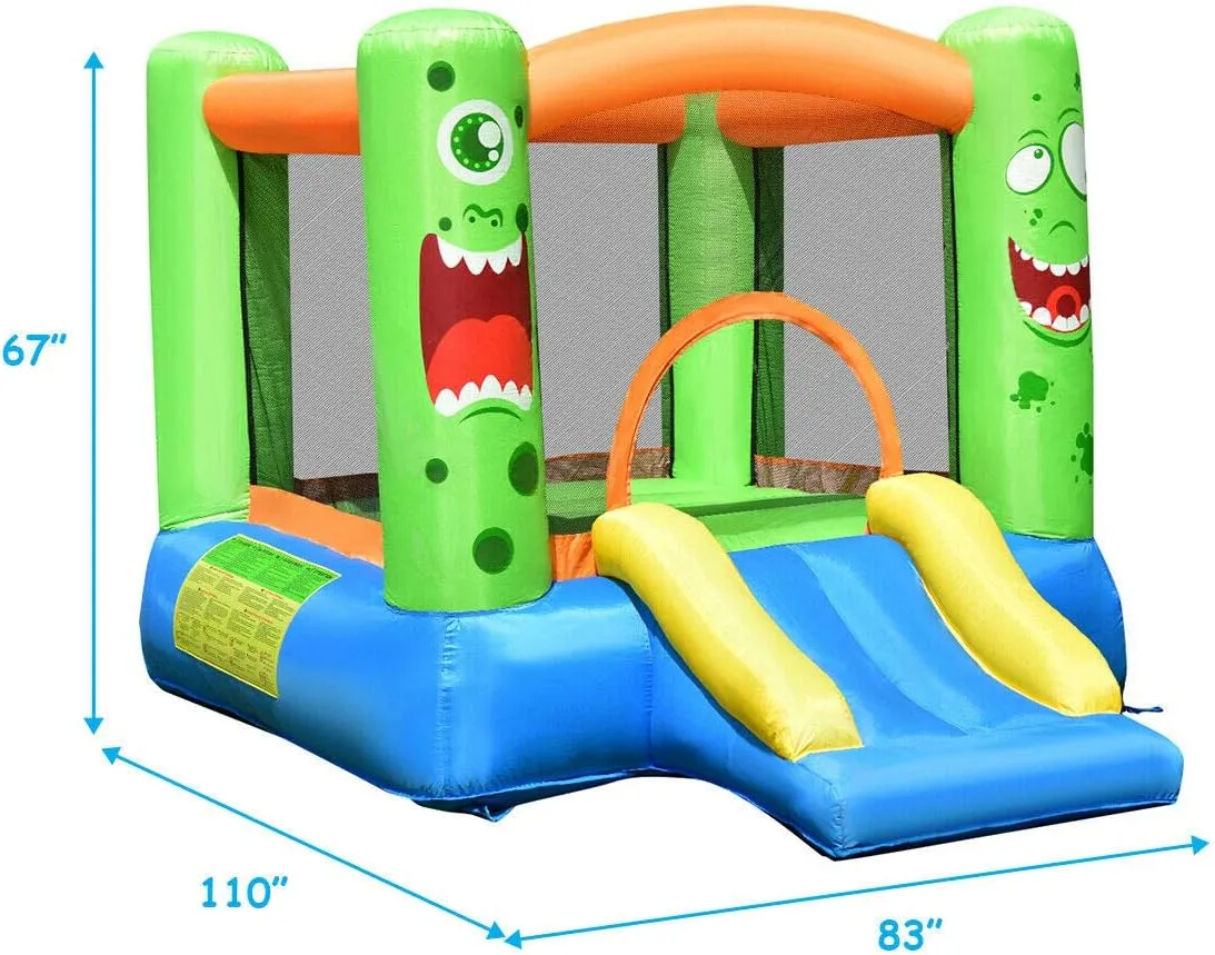HONEY JOY Inflatable Bounce House, Blow up Moon Bounce for Kids w/Slide & Giant Bouncing Area, Oxford Carry Bag, Stakes, Indoor Outdoor Jumping Bouncy Castle for Backyard Playground (Without Blower)