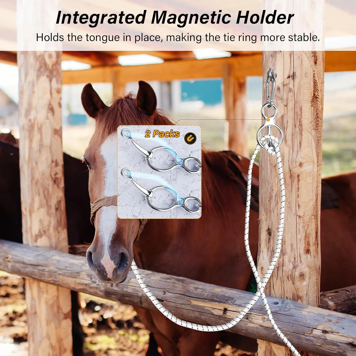 Horse Tie Ring, Horse tack and Supplies, Safe Horse Accessories,Horse Training Equipment with Eye Bolt,Quick snap,Humane Way Tie Ring,Prevent Horses from Pulling Back (‎2 Count (Pack of 2))