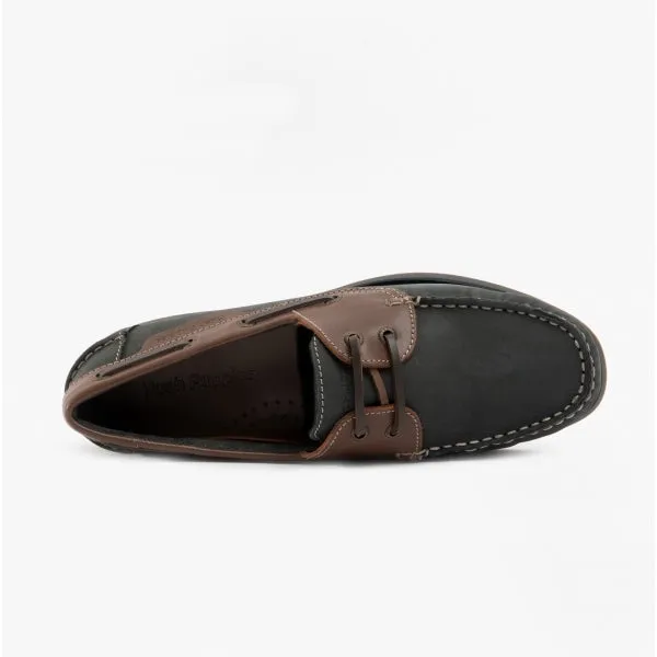 Hush Puppies HENRY Mens Leather Deck Shoes Blue/Tan