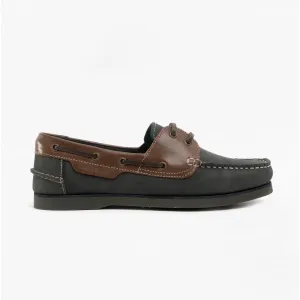 Hush Puppies HENRY Mens Leather Deck Shoes Blue/Tan