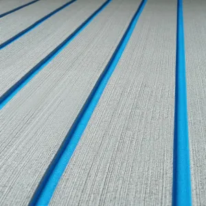 ICOOP Boat Flooring Sea Deck EVA Foam Boat Decking Sheet Blue Gray 15.8x47.2/94.5x47.2 3m Self Adhesive Marine Carpet Waterproof Seadeck Marine Vinyl Flooring Hydro Turf for Boats Pontoon Floor Mat