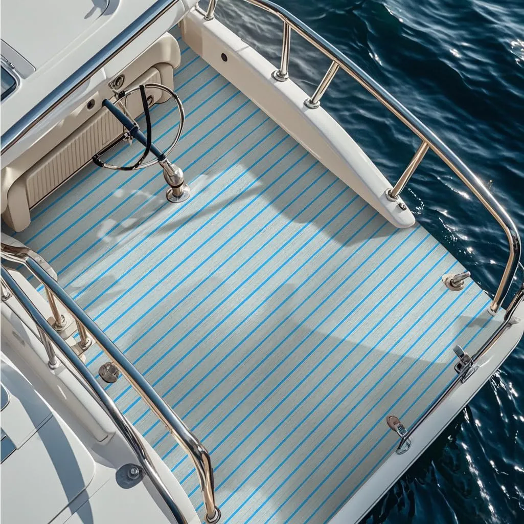 ICOOP Boat Flooring Sea Deck EVA Foam Boat Decking Sheet Blue Gray 15.8x47.2/94.5x47.2 3m Self Adhesive Marine Carpet Waterproof Seadeck Marine Vinyl Flooring Hydro Turf for Boats Pontoon Floor Mat