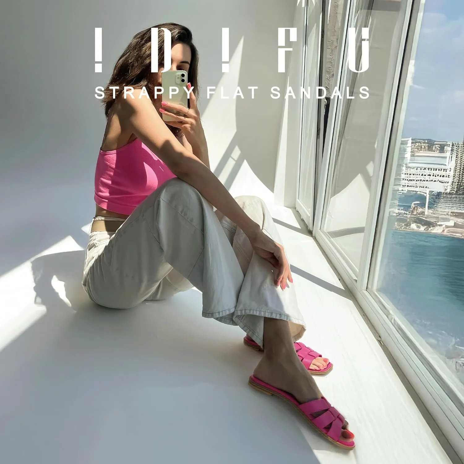 IDIFU Braided Flat Sandals for Women Square Open Toe Slip On Slide Sandals Backless Strappy Dress Sandals for Ladies Brides Summer Beach Wedding Dressy Casual Comfortable Trendy Cute Slides Sandals