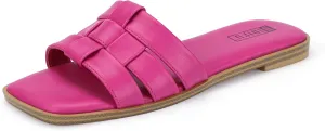 IDIFU Braided Flat Sandals for Women Square Open Toe Slip On Slide Sandals Backless Strappy Dress Sandals for Ladies Brides Summer Beach Wedding Dressy Casual Comfortable Trendy Cute Slides Sandals