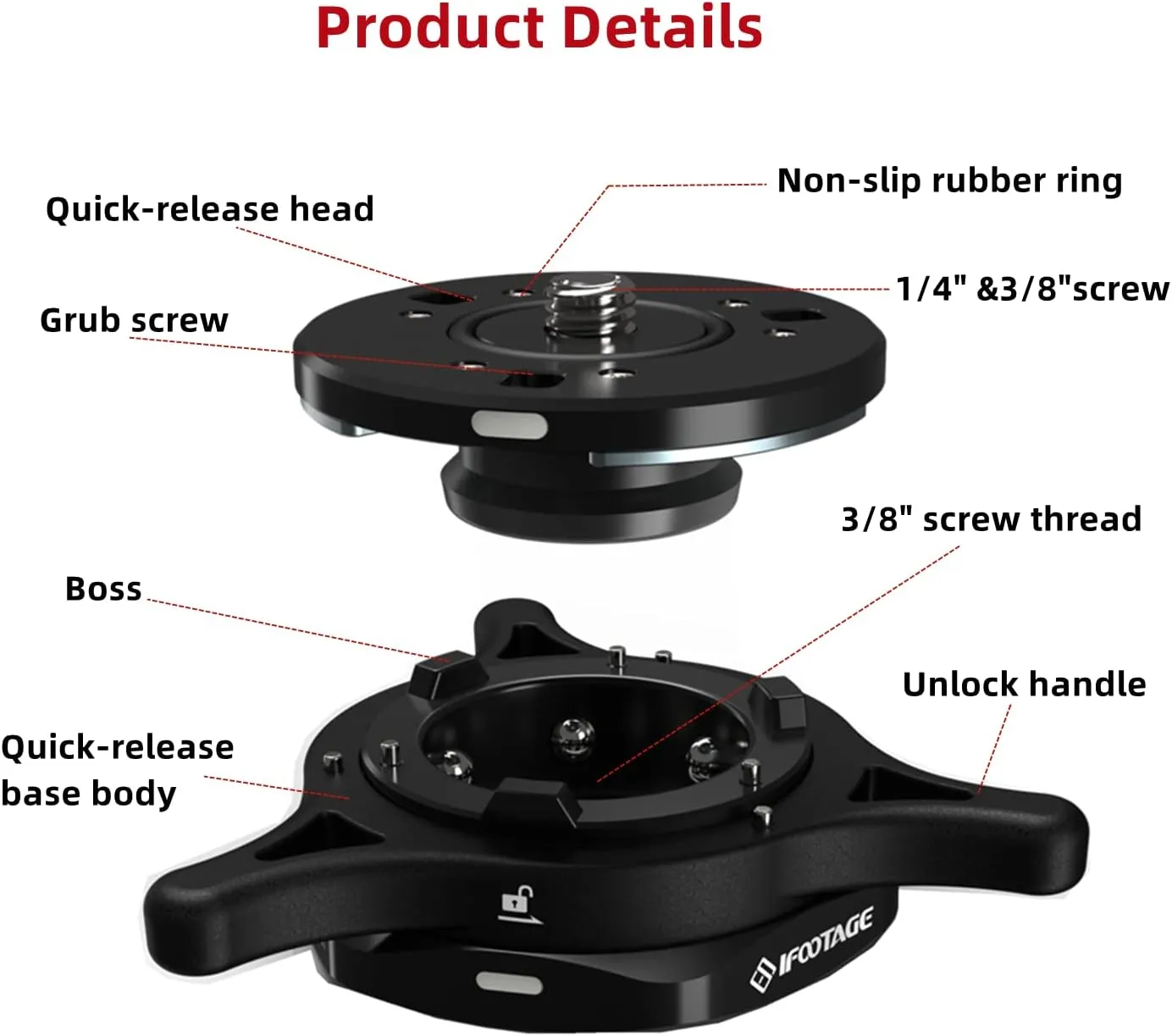 IFOOTAGE Seastar Q1S, Quick Release Plate, Quick Setup Kit with 1/4" 3/8" Screw,Compatible with SLR, Video Camera, Ball Head, Tripod, Monopod