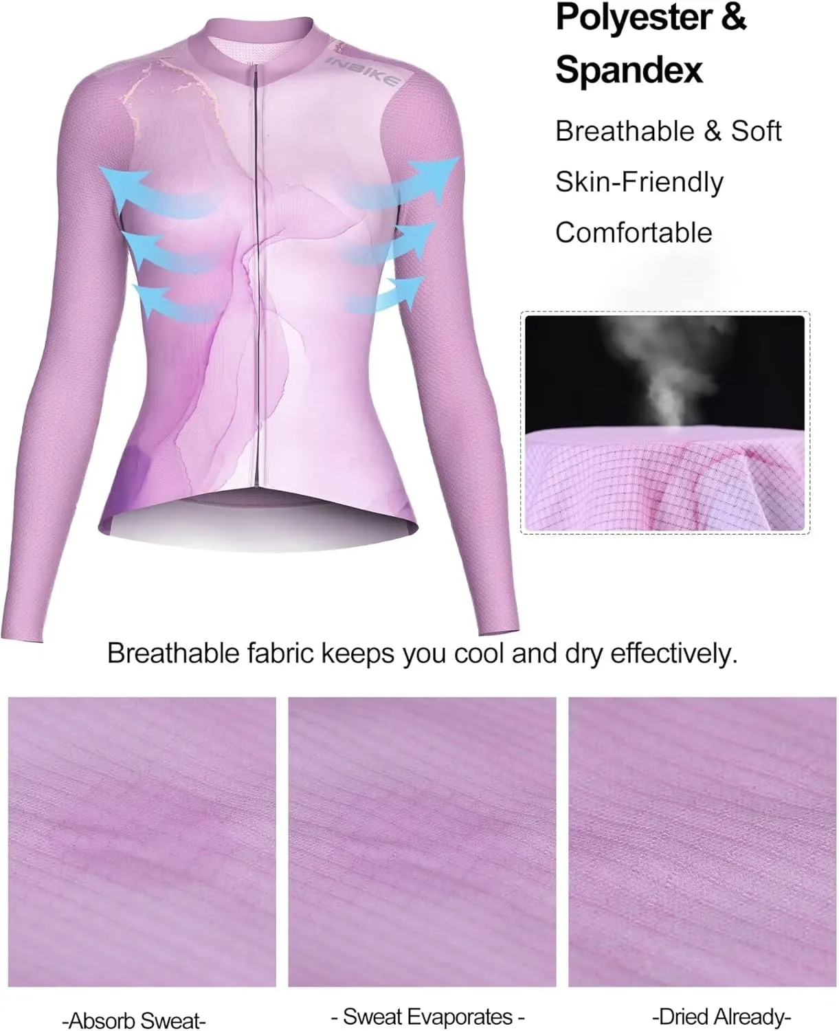 INBIKE Cycling Jersey Women Long Sleeve, Breathable Bike Shirts with Pockets, Bicycle Clothing for Road Biking Riding