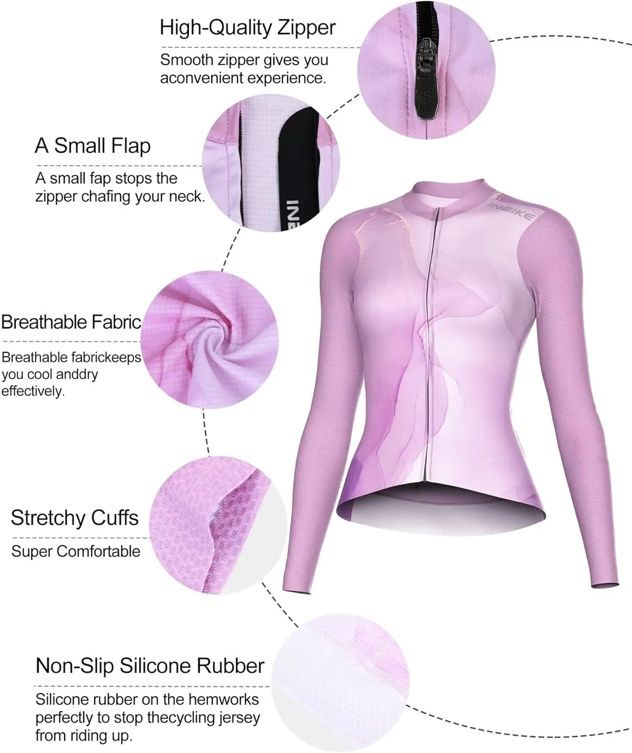 INBIKE Cycling Jersey Women Long Sleeve, Breathable Bike Shirts with Pockets, Bicycle Clothing for Road Biking Riding