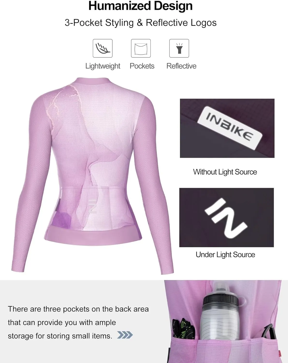 INBIKE Cycling Jersey Women Long Sleeve, Breathable Bike Shirts with Pockets, Bicycle Clothing for Road Biking Riding