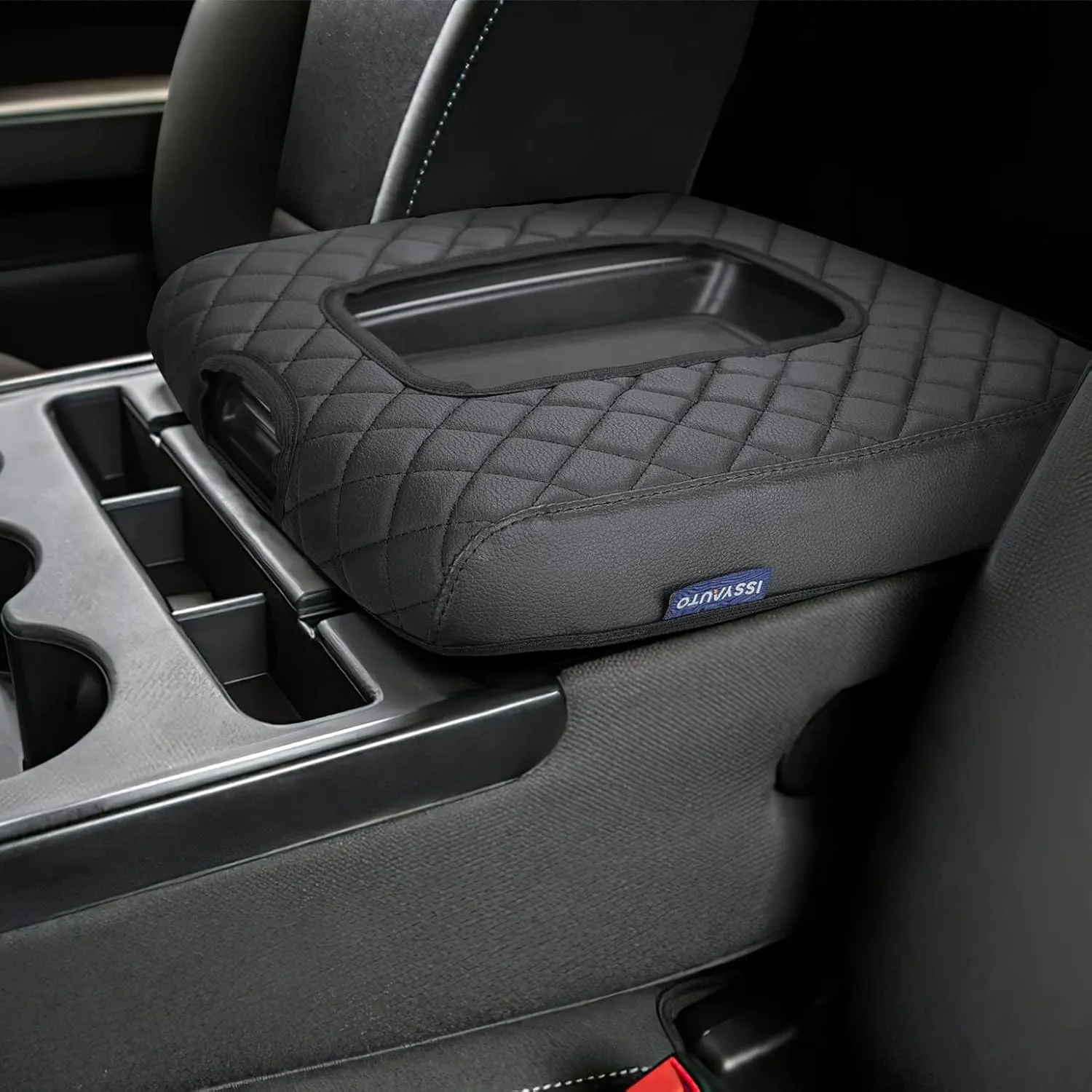 ISSYAUTO Center Console Cover Compatible with Silverado Sierra 2014-2018 with 40/20/40 Jump Seat Leather Armrest Cover (ONLY for Split Bench Seat Console)