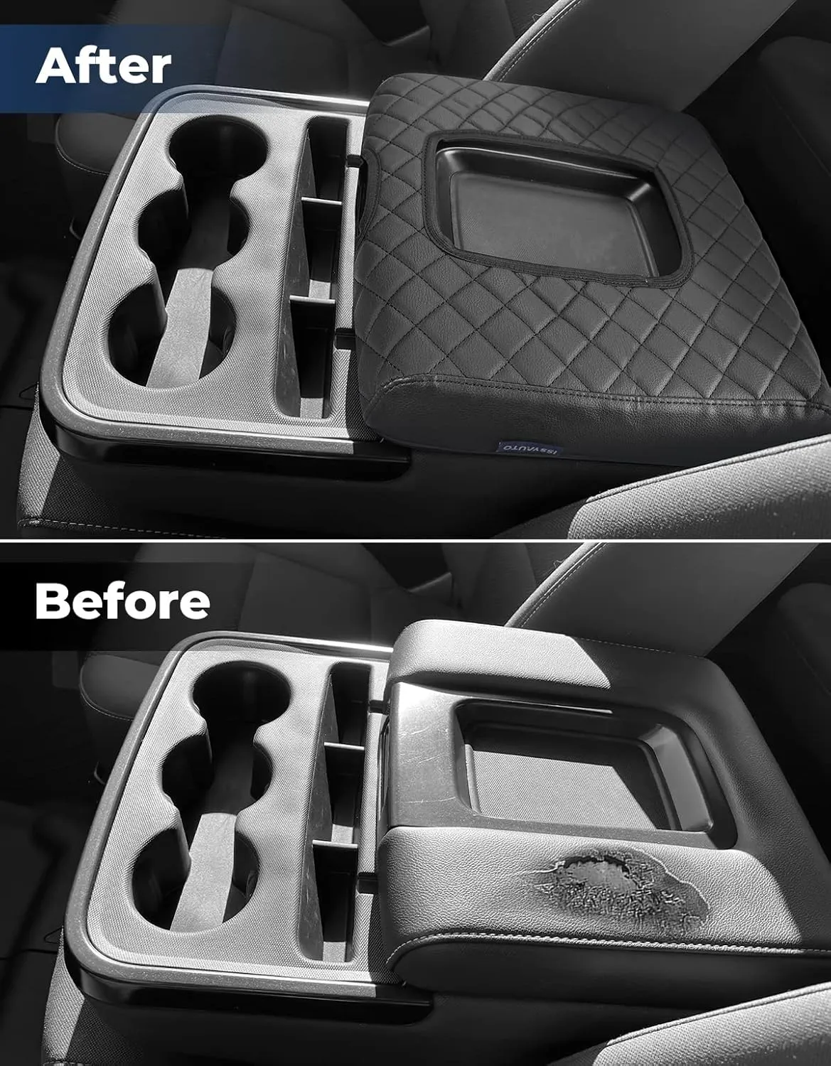ISSYAUTO Center Console Cover Compatible with Silverado Sierra 2014-2018 with 40/20/40 Jump Seat Leather Armrest Cover (ONLY for Split Bench Seat Console)