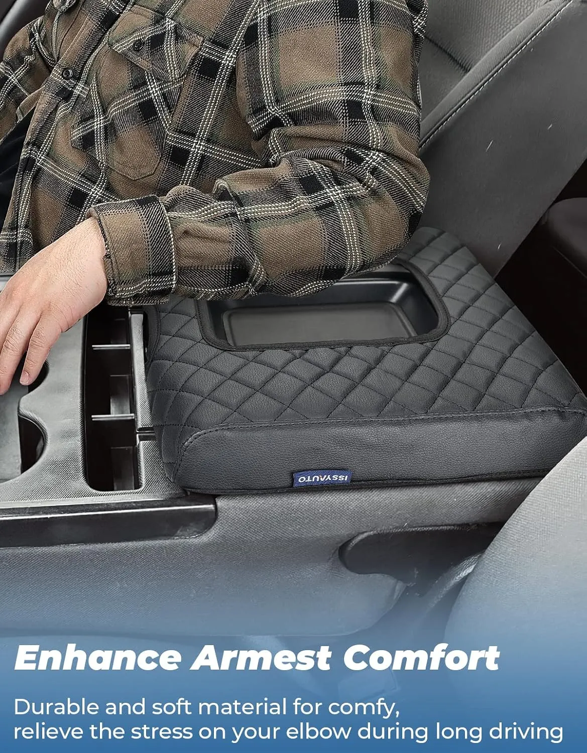 ISSYAUTO Center Console Cover Compatible with Silverado Sierra 2014-2018 with 40/20/40 Jump Seat Leather Armrest Cover (ONLY for Split Bench Seat Console)