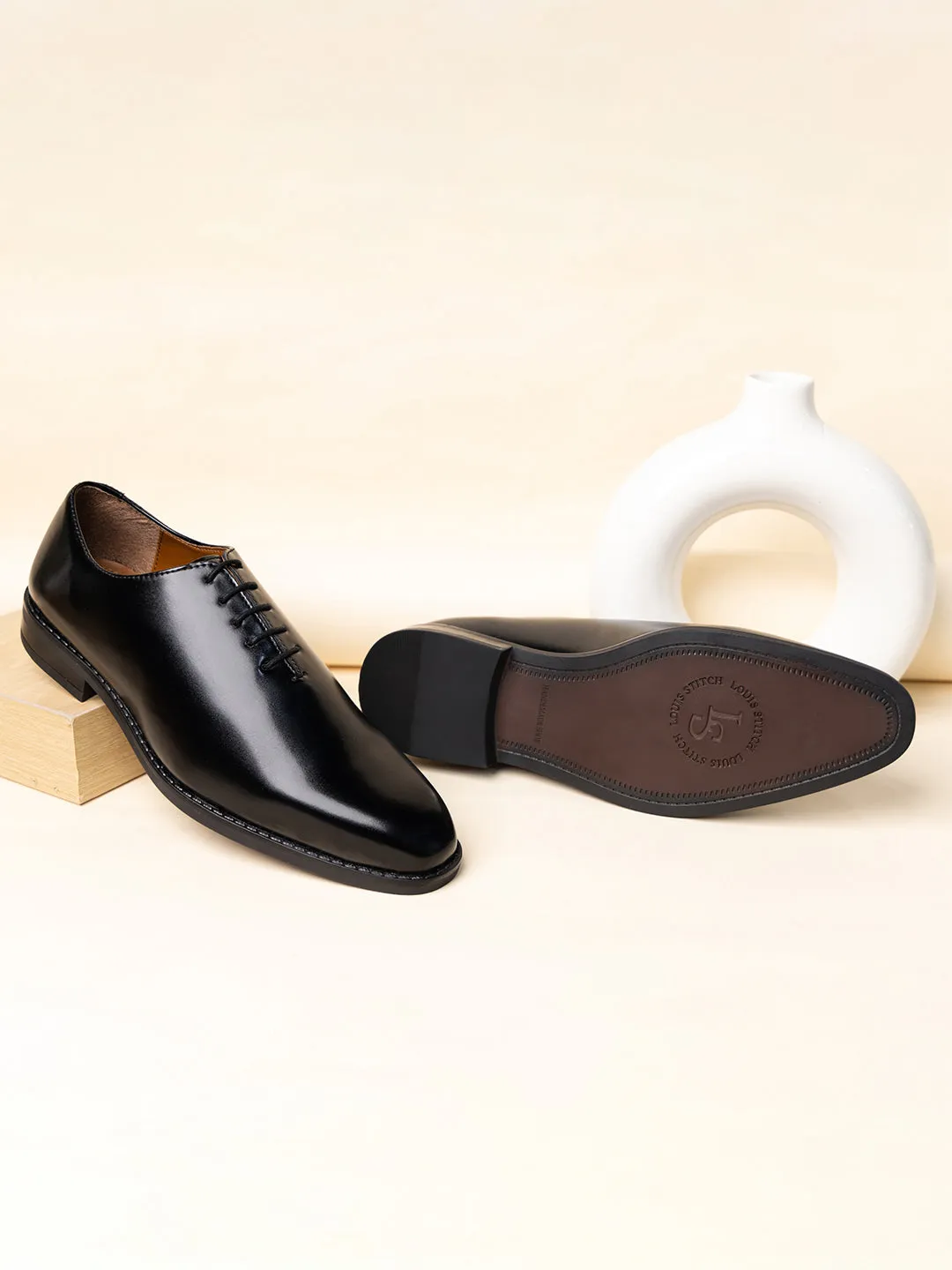 Jet Black Handcrafted Lace-Up Wholecut Derby Shoe