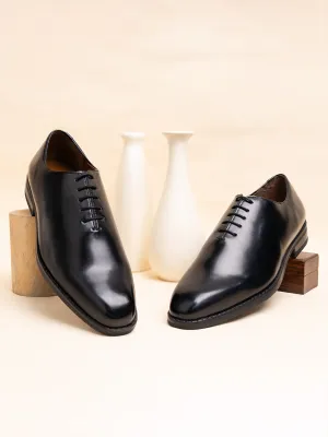 Jet Black Handcrafted Lace-Up Wholecut Derby Shoe