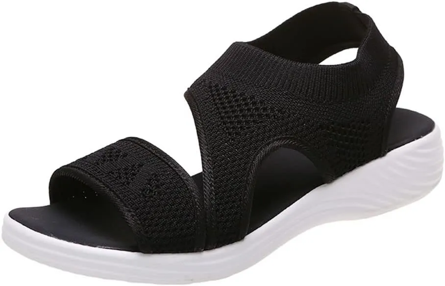 JITUUE Women's Comfy Flex Knit Thick Bottom Fish Mouth Washable Slingback Orthopedic Slide Sport Sandals