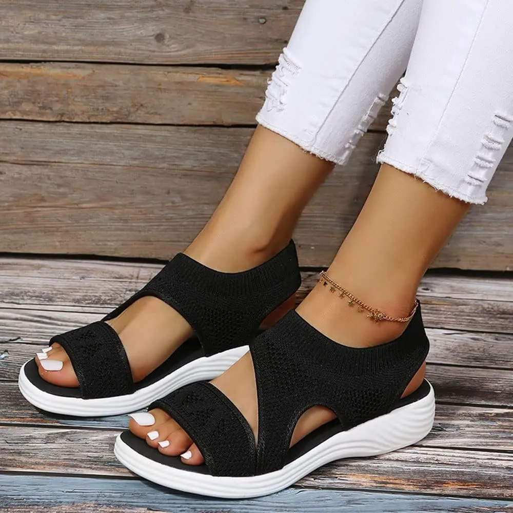JITUUE Women's Comfy Flex Knit Thick Bottom Fish Mouth Washable Slingback Orthopedic Slide Sport Sandals
