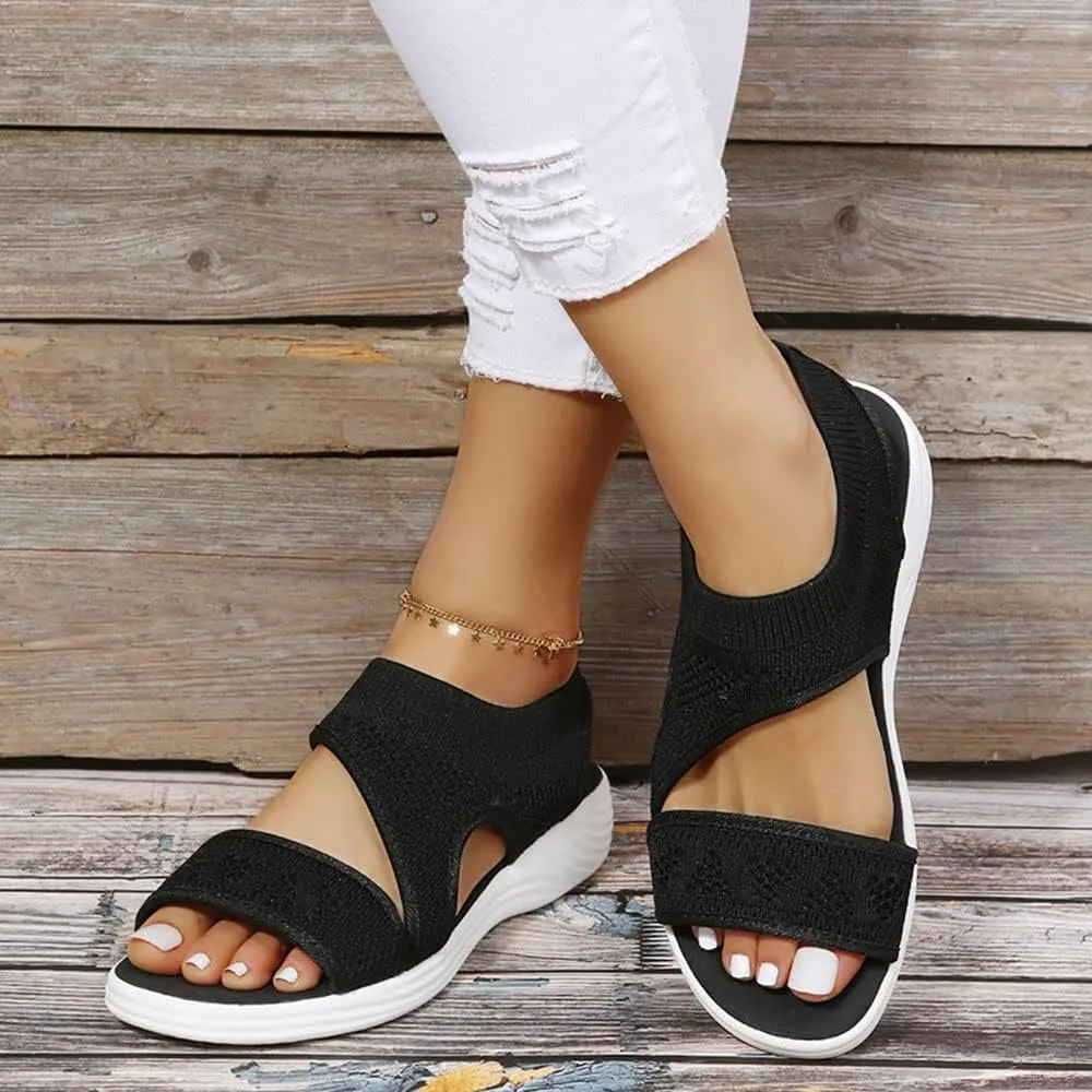 JITUUE Women's Comfy Flex Knit Thick Bottom Fish Mouth Washable Slingback Orthopedic Slide Sport Sandals