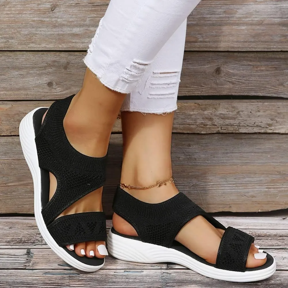 JITUUE Women's Comfy Flex Knit Thick Bottom Fish Mouth Washable Slingback Orthopedic Slide Sport Sandals