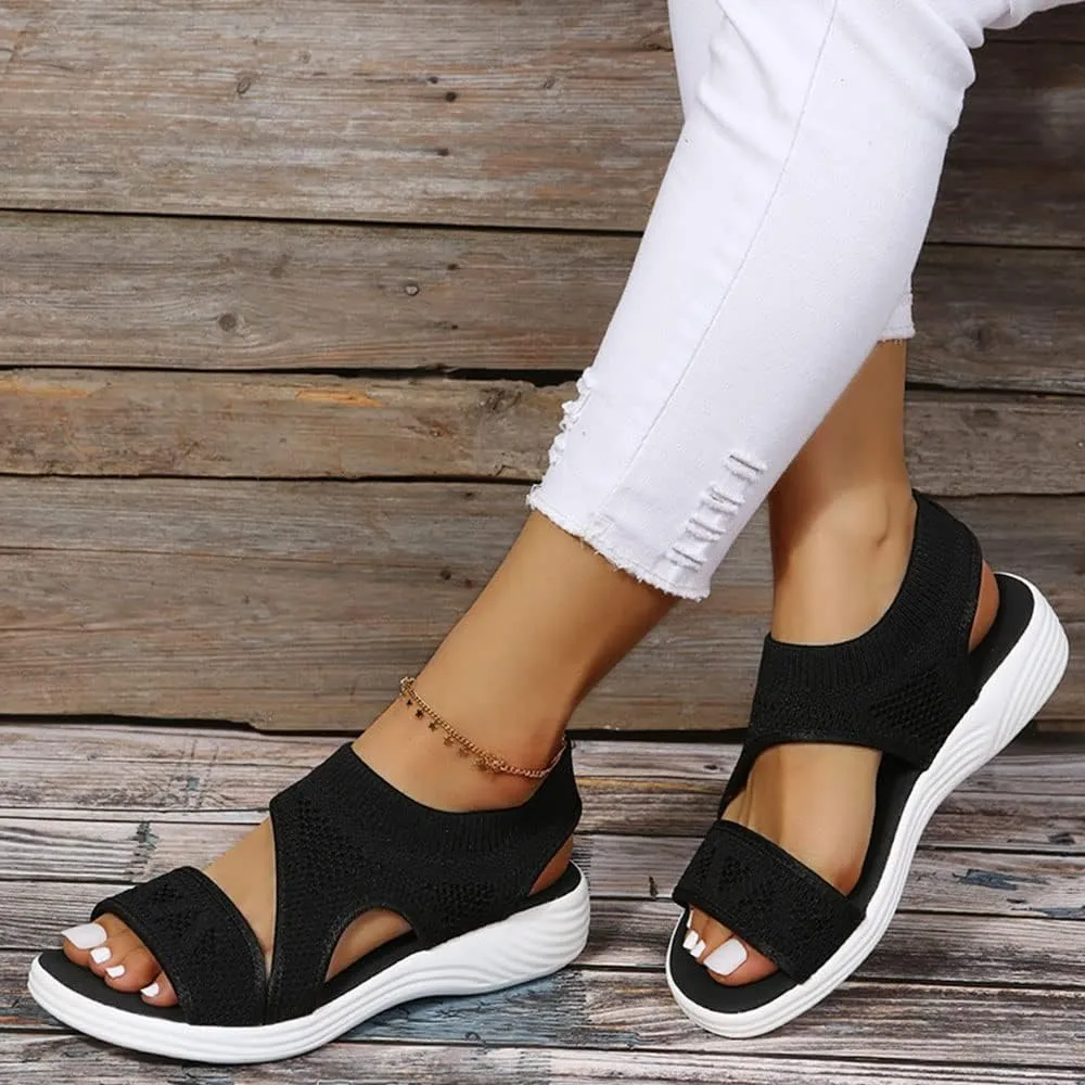JITUUE Women's Comfy Flex Knit Thick Bottom Fish Mouth Washable Slingback Orthopedic Slide Sport Sandals