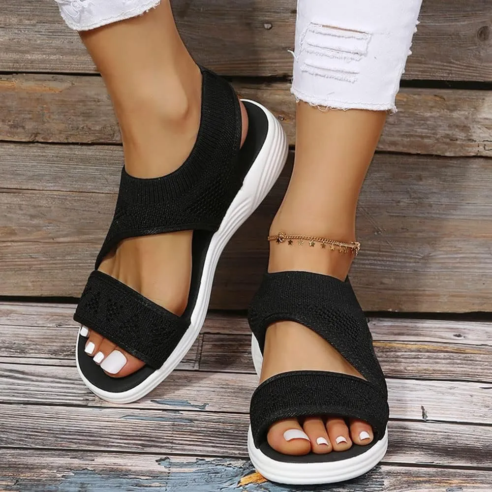 JITUUE Women's Comfy Flex Knit Thick Bottom Fish Mouth Washable Slingback Orthopedic Slide Sport Sandals