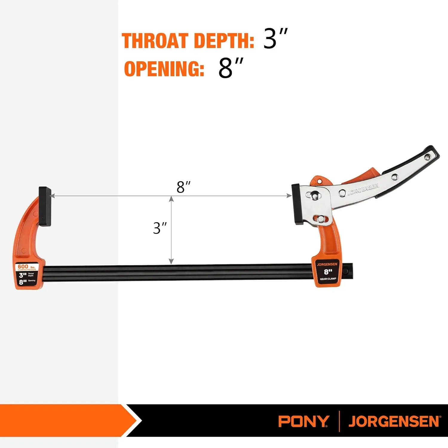 Jorgensen 8-inch Bar Clamp Set, Bar Clamp for Woodworking, Quick Release Gear Clamp with 600 lbs Load Limit - 2 Pack