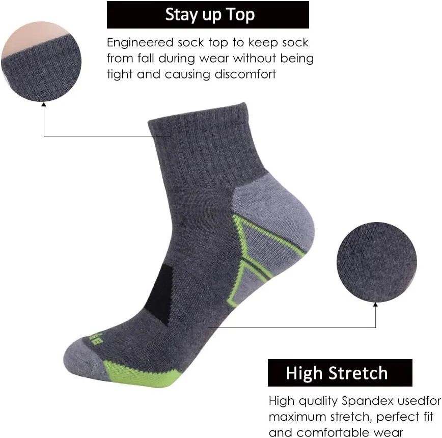 JOYNÉE Men's 6 Pack Athletic Performance Cushion Ankle Running Quarter Socks
