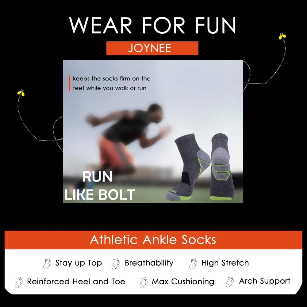 JOYNÉE Men's 6 Pack Athletic Performance Cushion Ankle Running Quarter Socks