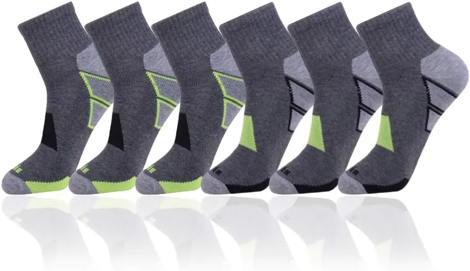 JOYNÉE Men's 6 Pack Athletic Performance Cushion Ankle Running Quarter Socks