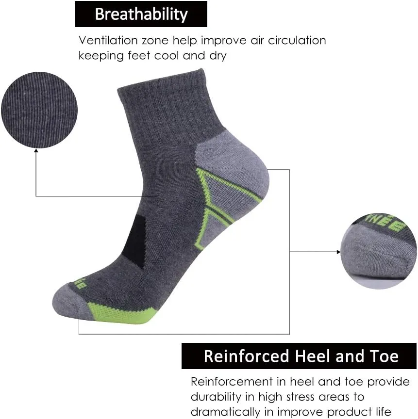 JOYNÉE Men's 6 Pack Athletic Performance Cushion Ankle Running Quarter Socks
