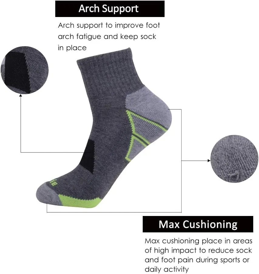 JOYNÉE Men's 6 Pack Athletic Performance Cushion Ankle Running Quarter Socks