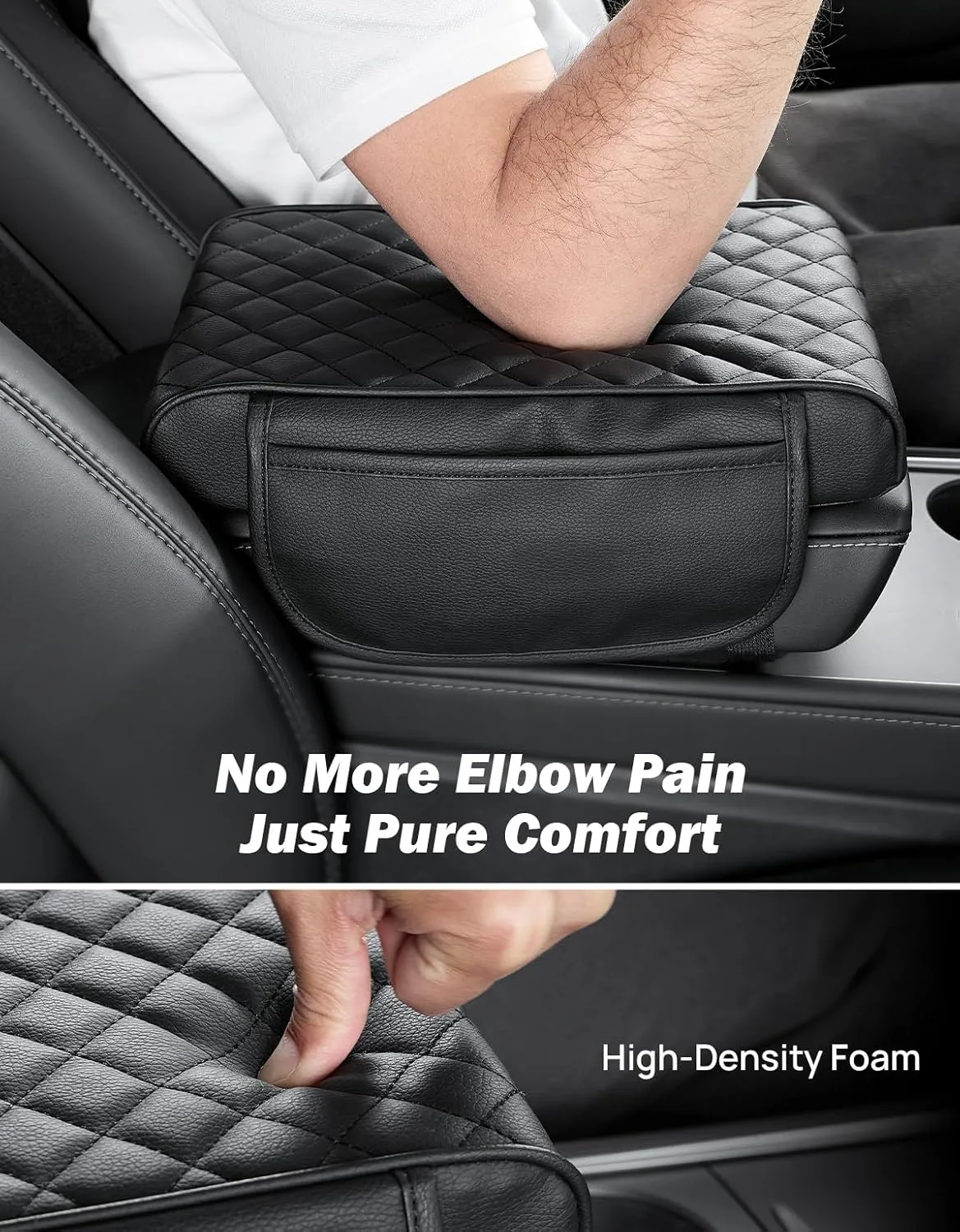 JOYTUTUS Universal Center Console Cover, PU Leather Arm Rest Pad with Storage Bag, Middle Console Protector for SUV Sedan Truck, ‎12.6" x 7.8" x 2.16"