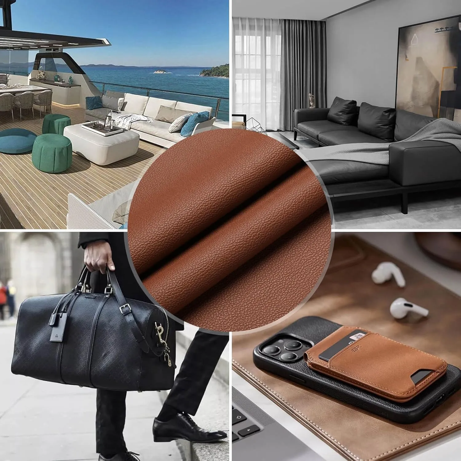 K-Musculo Vinyl Fabric, Marine Faux Leather Upholstery, for Upholstery Crafts, DIY Sewings, Sofa, Handbag, Earrings, Hair Bows Decorations (Brown 54'' X 72'' inch 2Yd)