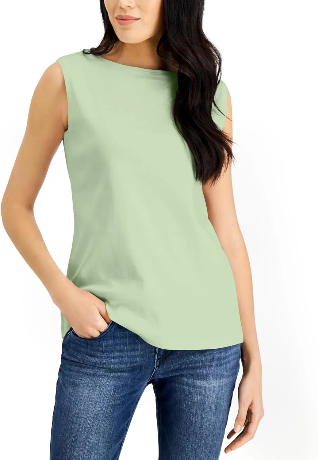 Karen S Cotton Boat Neck Tank Top Calm Aloe XL