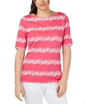 Karen S Floral Striped Boat Neck Top Steel Rose XL