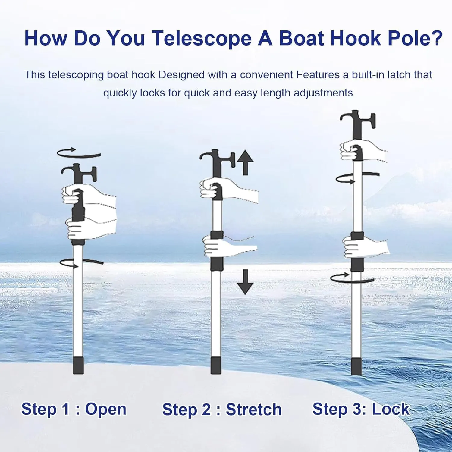 Katzowen 2Pcs Boat Telescoping Pole with Hook, Lenght Adjustable Docking Hooks Rod for Water Rescue/Cargo Pushing and Pulling, ﻿Protable Rescuing Grabber Reacher Tool