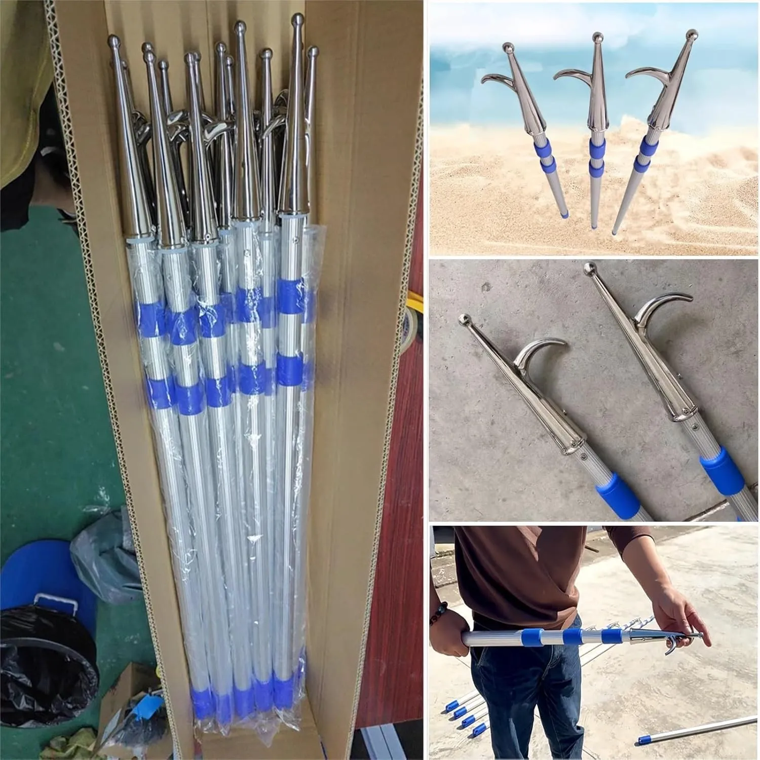 Katzowen 2Pcs Boat Telescoping Pole with Hook, Lenght Adjustable Docking Hooks Rod for Water Rescue/Cargo Pushing and Pulling, ﻿Protable Rescuing Grabber Reacher Tool