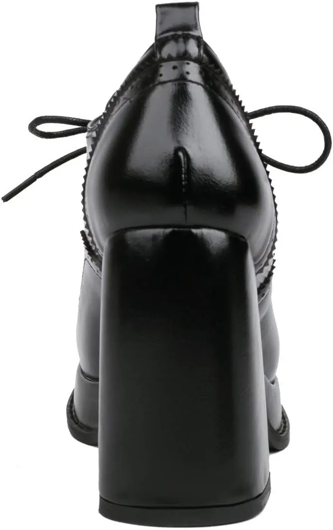 KISSASA Vintage Platform Chunky Oxford Shoes Wingtip Lace Up Heeled Brogues
