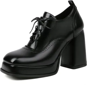 KISSASA Vintage Platform Chunky Oxford Shoes Wingtip Lace Up Heeled Brogues
